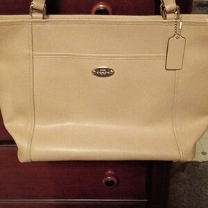 Coach Beige or Light Tan  Leather Tote with Signature Tag